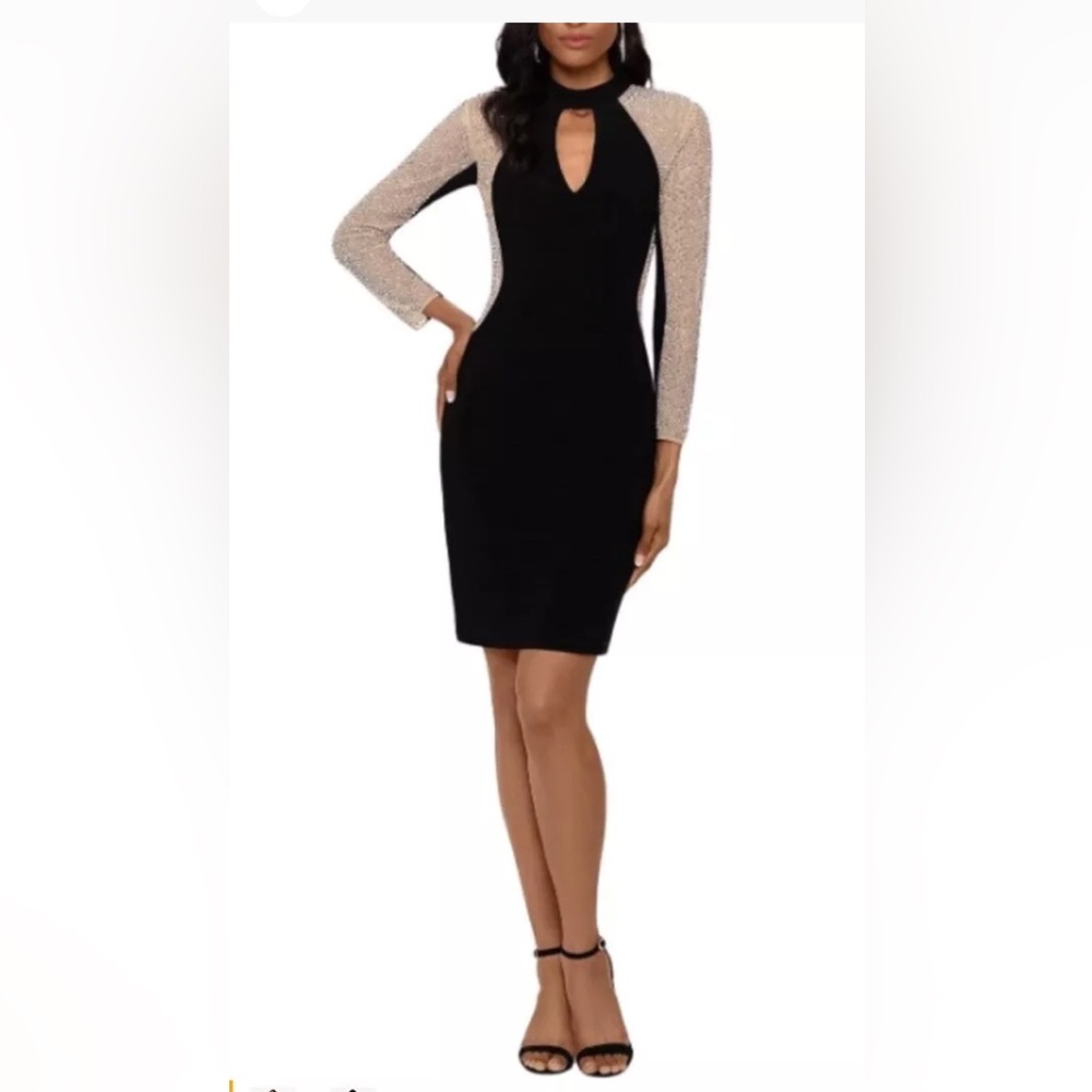 Xscape Black‎ and Cream Long Sleeve Bodycon Dress